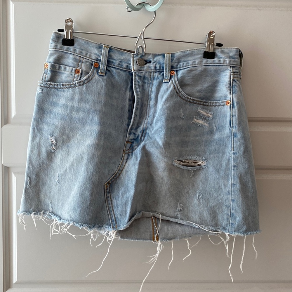 Levi Light Wash Distressed Denim Skirt